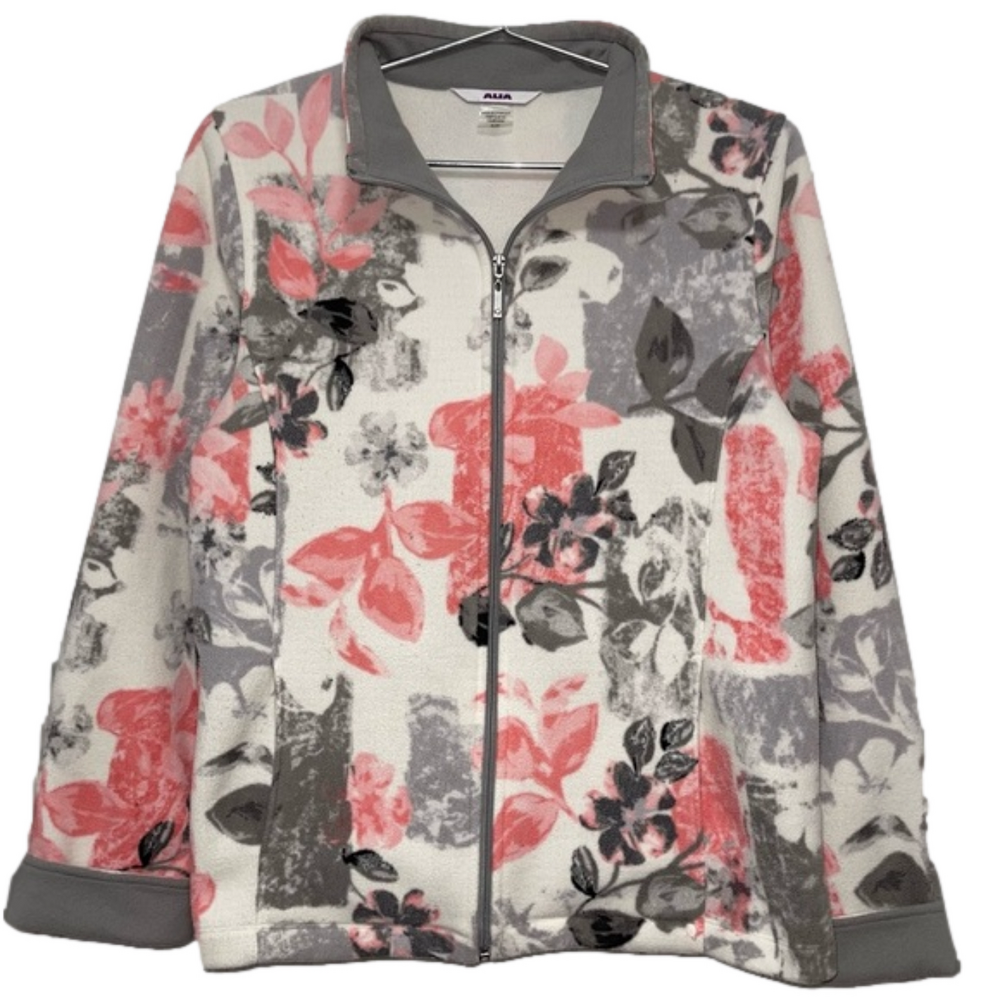 [Alia] Floral Zip Up Fleece Jacket - S